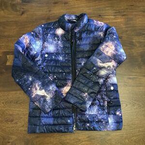 Lands End Kids Unisex ThermoPlume Jacket Blue Galaxy Space Youth M 10-12
